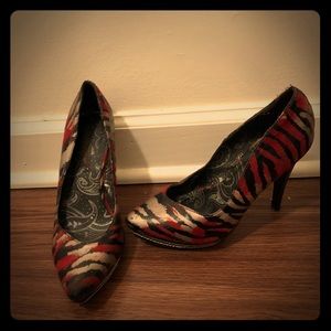 Fabulous red silver and black zebra print heels